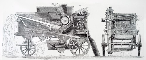 Engraving depicting a threshing and corn dressing machine