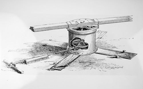 Engraving depicting Garret & Son's portable steam engine driving a threshing machine