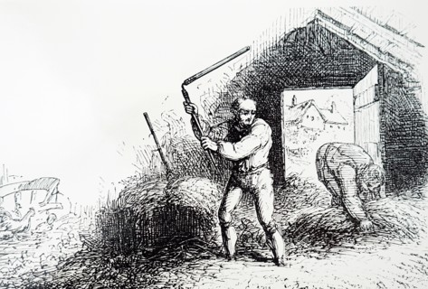 The threshing of corn, on a threshing floor, using a hand flail