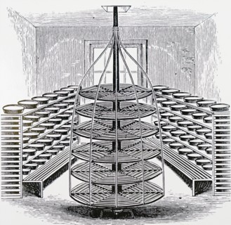 The revolving milk shelves for a butter dairy