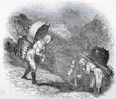 Peasants in the Swiss Alps returning home to the valley after summer in the mountains tending cattle and making cheese