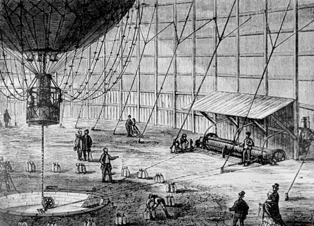 A paying-out machinery and pulley of Giffard's 'Captive' hydrogen balloon