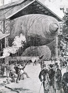 The airship 'La France' in its hanger
