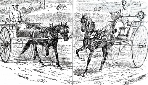 Engraving showing how much transportation had improved in just 40 years