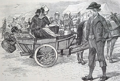A cheese market in Harwick, Britain