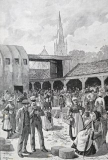 A cheese market in Chester, Britain