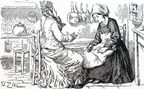 A cook and a maid in a kitchen in France