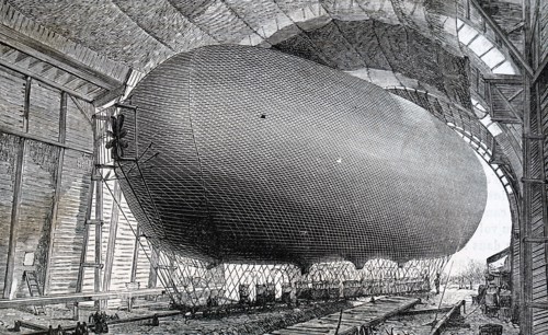 A French air-ship in it's hanger