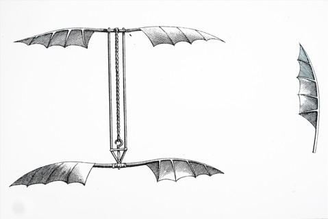 Alphonse Pénaud's helicopter which is driven by twisted rubber bands