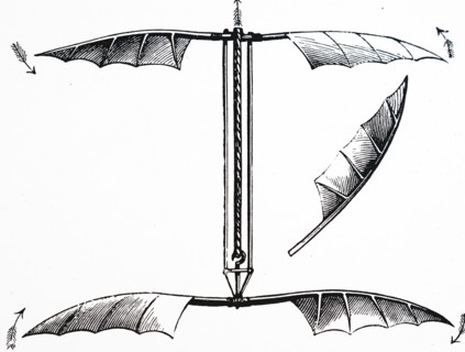 Alphonse Pénaud's helicopter which is driven by twisted rubber bands