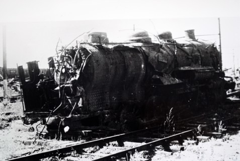 Photograph showing the wreckage of a train at Trappes, in the western suburbs of Paris, in the south-western suburbs of Paris , during the liberation of France from German occupation in the summer of ...
