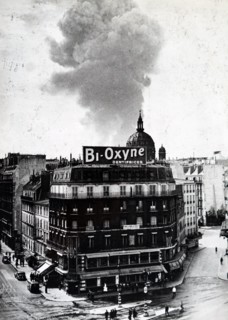 Photograph of black clouds clogging the clear Parisian sky, during the German occupation of France 1940