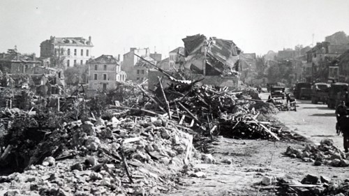 World War Two: destruction at the town of Saint-Cyr, in Western France, during the liberation of France from German occupation in the summer of 1944