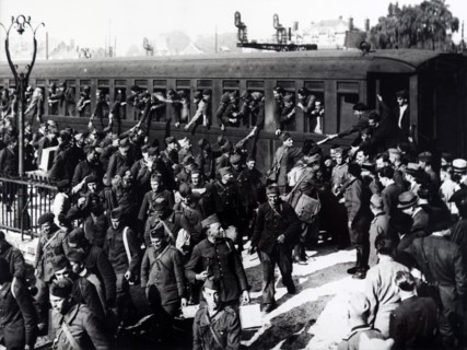 Photograph of World War Two French prisoners of war released under German occupation in France