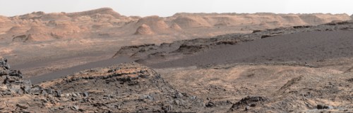 The landscape of Mars photographed by Curiosity Rover, a robotic rover exploring Gale Crater on Mars as part of NASA's Mars Science Laboratory mission since it was landed on Aeolis Palus in Gale Crate...