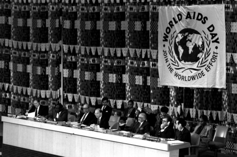 Photograph taken in the United Nations Headquarters observing World Aids Day