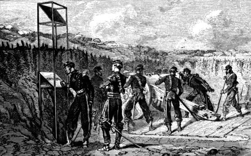 The use of a polemoscope, a kind of periscope, to direct artillery fire