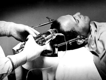 Photograph of an early ultrasound in use