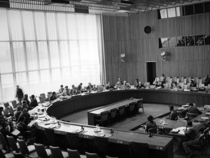 Photograph taken of the trusteeship council beginning the examination of report of Tanganyika by the United Kingdom Government