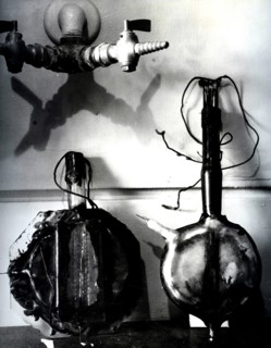 Photograph of the first two cyclotron models designed by Ernest Lawrence