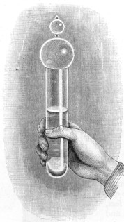 A water hammer: thick glass tube half filled with water and with air exhausted
