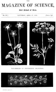 The title page of the Magazine of Science, showing facsimiles of pictures taken by Fox-Talbot's 'photogenic drawing' process