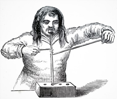 A bow drill, a prehistoric form of drilling tool, which was used to produce fire