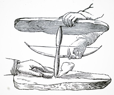 A bow drill, a prehistoric form of drilling tool, which was used to produce fire