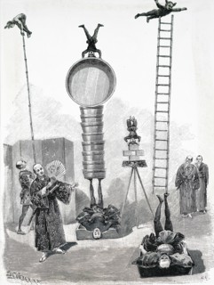 Japanese jugglers using the centre of gravity to keep the acrobat from falling
