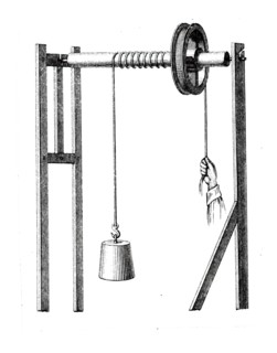 Illustration of an 19th Century mechanical pulley