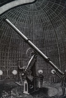 An astronomer and his assistant observing Mercury, Venus and Jupiter from a roof top observatory in Paris
