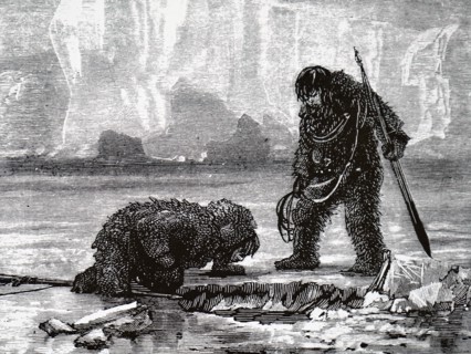 An Eskimo hunting a seal