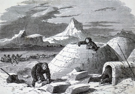 An Eskimo making an igloo