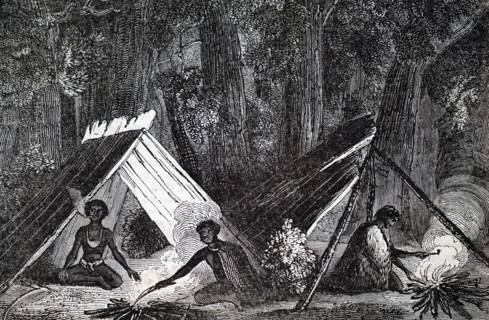 Australian aborigines in their encampment