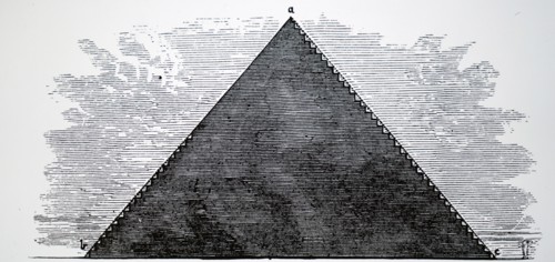 The Great Pyramid of Cheops at Giza, showing how it was constructed in steps from the bottom and then faced with white marble