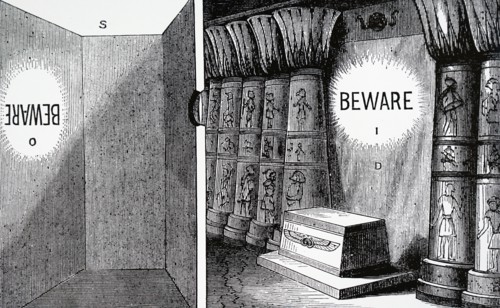 The explanation by Caspar Schott of how he thought the Egyptian priest used the principle of the camera obscura to display miraculous messages