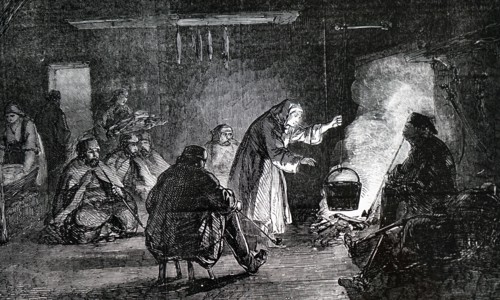 The interior of a Wallachian peasant hut