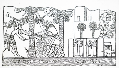 Assyrians cutting down the date palms in a conquered city