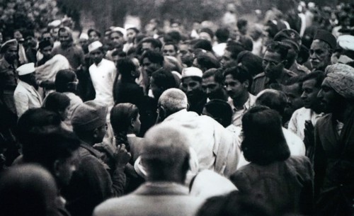 Mohandas Karamchand Gandhi 1869 – 1948) at his last public gathering; Gandhi was the preeminent leader of the Indian independence movement in British-ruled India