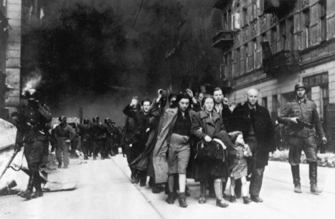 Jewish civilians captured during the German Army destruction of the Warsaw Ghetto, Poland, 1943