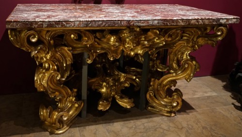 Italian marble topped table with gilded poplar and pine