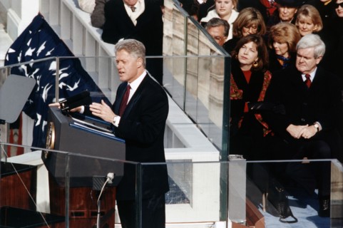 Photograph taken during the inauguration speech of President Bill Clinton