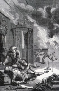 Georg Richmann being killed by while repeating Benjamin Franklin's experiment on the electrical nature of lightning: struck by a fireball