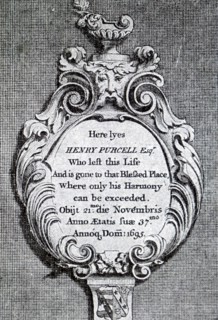 Engraving depicting the gravestone of Henry Purcell