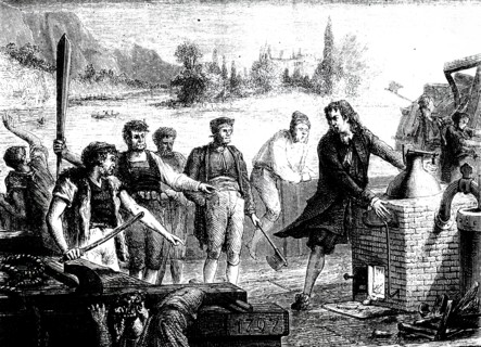 Boatmen of the Weser destroying Denis Papin's steam engine
