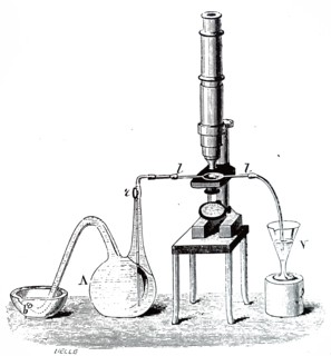 Engraving depicting Louis Pasteur's first apparatus for cooling and fermenting wort during his work on beer