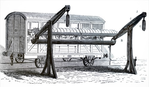 An closed cattle truck at a feeding and watering halt