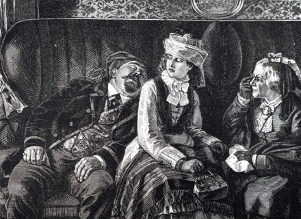 A man falling asleep on another passenger in a first-class carriage