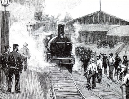 A train leaving Plymouth Train Station, after the final conversion to a narrow gauge