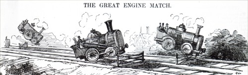 Engraved cartoon titled 'The Great Engine Match'